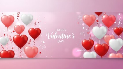 Decorative Valentine's Day Banner with Red and White Heart Balloons Celebration Theme