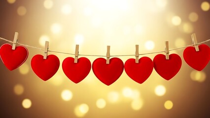 Red hearts hanging on clothespins