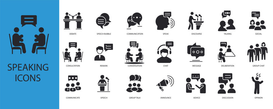 speaking set icons outline and Flat Style,transparent background
