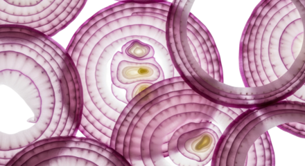 Close Up Of Red Onion Slices Against Transparent Background Showing Internal Texture And Layers Of Detail