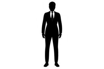 Businessman silhouette wearing formal suit and tie, representing executive, agent, professional concepts, transparent background