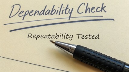 Dependability Check Document with Pen for Repeatability Testing on Yellow Paper Background