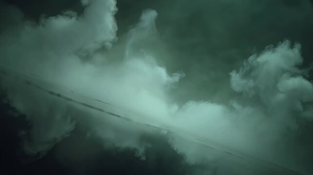 Rotation of the smoke veils under the lights on a black dark green