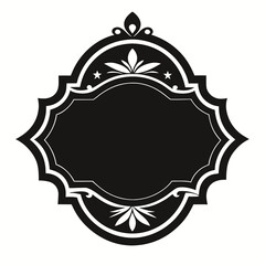 Black decorative label silhouettes, vintage frame shapes, retro outline badge, ornate geometric borders, empty tag design graphics, shield elegant royal crest emblem, retro sticker. Vector set