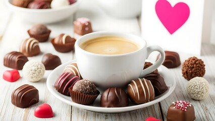 Fototapeta premium Cup of coffee with assorted chocolates