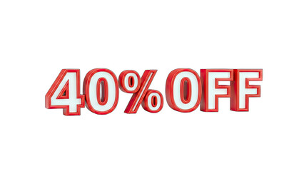 40% Off - Red 3D Text on White Background
