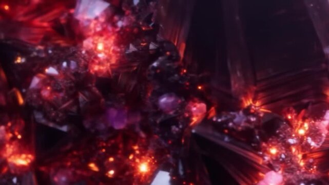Abstract ruby crystals animation with red light flashes and glittering shards motion background