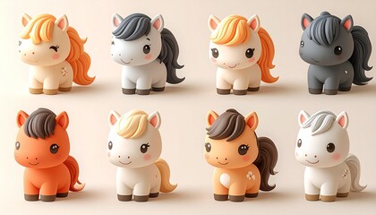 2026年午年：可愛い馬のグリッドパターン。パステルカラーの整列された背景イラスト素材