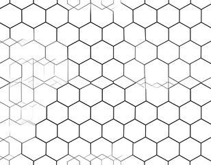 Monochrome geometric grid of hexagons, light gradient effect overlay