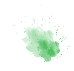 Green watercolor paint splash on black background. Abstract artistic ink blot with soft brush texture and organic splatter effect.