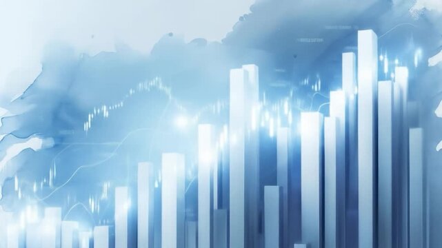 Animated Stock Market Financial Chart Data Analysis with Candlestick and Bar Graphs in Blue