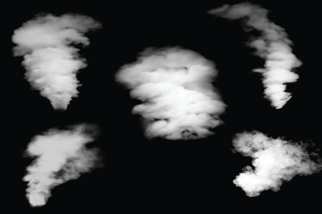 Five Wisps of White Smoke Against a Black Background