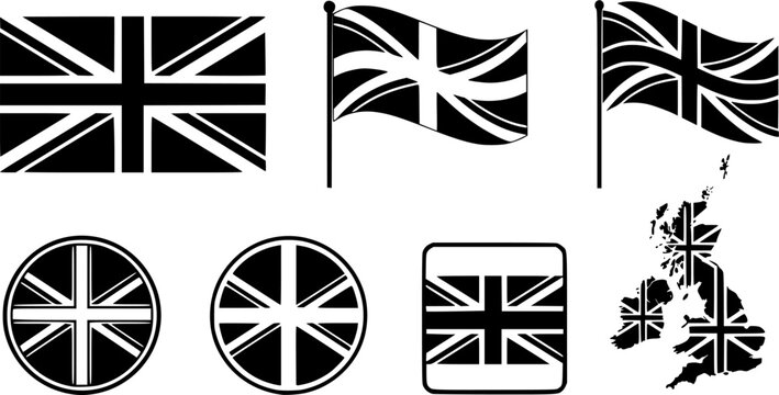 Set of national great Britain flag vector icons. Flag UK or United Kingdom. England country symbol.
