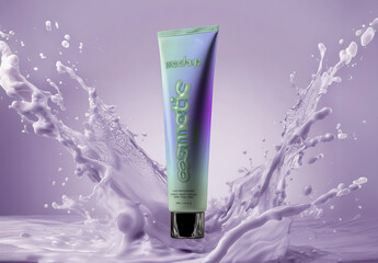 Cosmetic Tube Liquid Splash Mockup