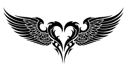 Fototapeta premium A striking vector illustration showcases a stylized heart shape adorned with elegant, symmetrical wings, perfect for designs conveying love and freedom.