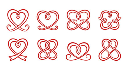 Elegant vector illustration featuring a collection of stylized intertwined heart shapes, perfect for Valentine's Day designs, wedding invitations, and romantic themed graphics.