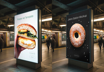 Subway Column Poster Display Mockup
