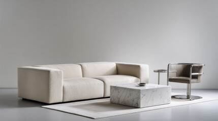 Modern Minimalist Living Room with Light Sofa and Marble Table