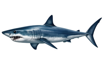 Fototapeta premium Great white shark swimming, featuring sharp teeth and powerful fins, predatory marine life on transparent background