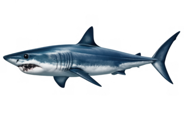 Great white shark swimming, featuring sharp teeth and powerful fins, predatory marine life on transparent background
