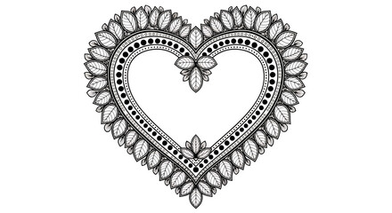 An elegant, intricately detailed heart-shaped vector illustration, adorned with delicate leaf patterns and dots, perfect for romantic designs and celebratory occasions.