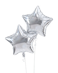 Two Silver Star Balloons Floating on a Transparent Background, PNG