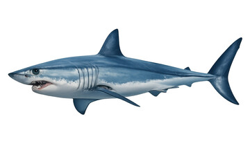 Fototapeta premium Mako shark swimming, showing powerful body and sharp teeth, a fast marine predator on transparent background