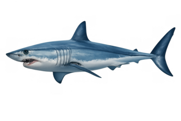 Mako shark swimming, showing powerful body and sharp teeth, a fast marine predator on transparent background