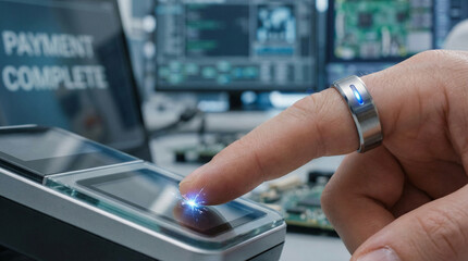 instant payment solution concept. Payment confirmation via contactless technology on a digital device.