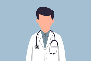 Fototapeta premium Male Doctor with Stethoscope in White Coat, Flat Design Illustration