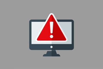 Desktop Computer Monitor Displaying a Red Warning Triangle Symbol