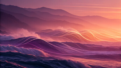 Epic sunset over waves: a serene coastal dusk