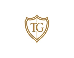 Golden shield with the letters "TG" on a white background, centered in the frame