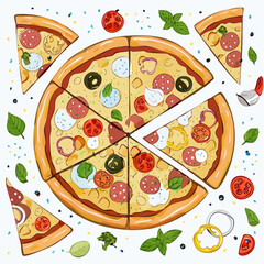 A fun food icon set featuring playful pizza shapes in a sketchy minimal style