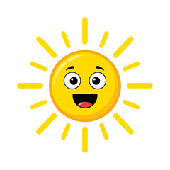Fototapeta premium Happy Cartoon Sun Character with Smiling Face and Rays.