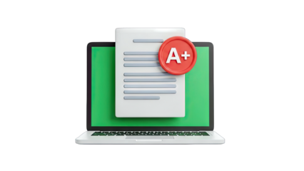 Laptop with Document and A+ Grade - Education Concept