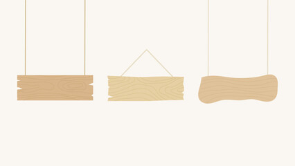 Set of Flat Simple Hanging Wood Signboard with Rope, Different Shape and Style Illustration