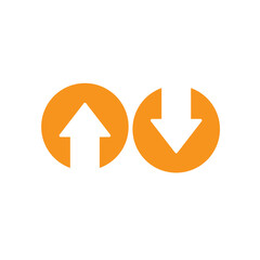 Set of orange circular icons showing opposite direction arrows for upload and download functions providing clear visual communication isolated on.