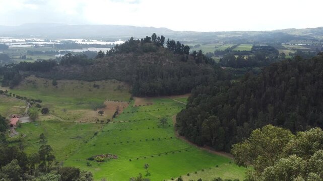 Drone aerial view forest zone grass area mountain lakes background 4k