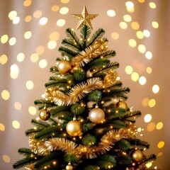 Decorated Christmas Tree with Warm Lights and Festive Atmosphere