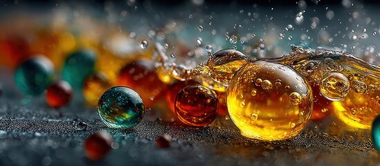 Colorful Glass Marbles with Water Splash