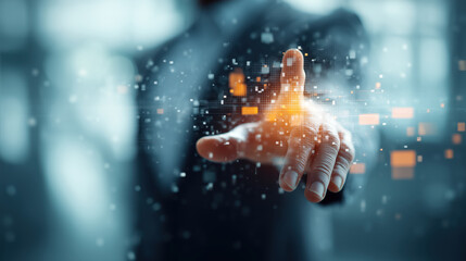 Futuristic businessman interacting with digital interface