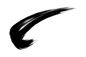 Black ink brush stroke creating a decorative swirl element on a transparent background, abstract grunge texture