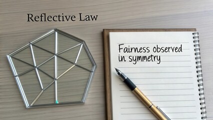 Reflective Law in Geometry with Hexagonal Mirror and Notepad Highlighting Fairness and Symmetry Concepts