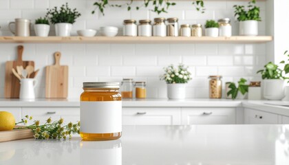 Minimal Blank Glass Bottle Mockup on Modern Kitchen Background