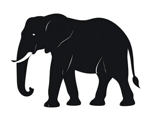 Obraz premium Silhouette of an African elephant with large tusks, black on white