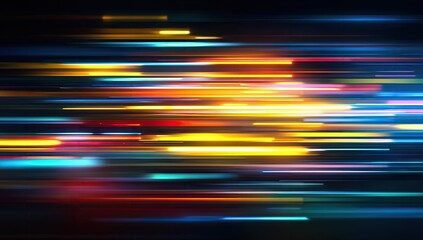 Streaks of vibrant, glowing light race across a dark background