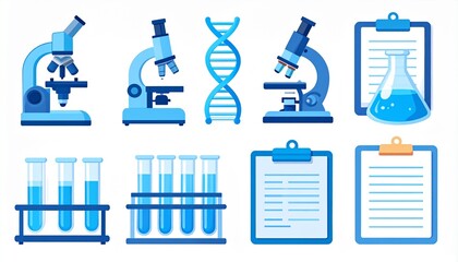 Laboratory equipment and tools in blue color scheme