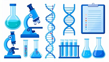 Laboratory equipment and tools in blue color scheme