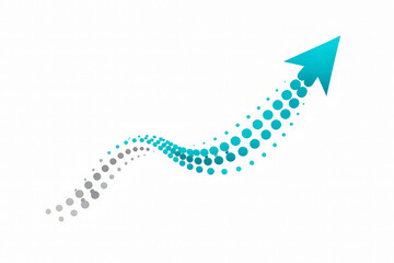 Fototapeta premium Horizontal upward arrow illustration made of dotted gradient elements in blue and gray, symbolizing growth, progress, and success, with clean modern style, ideal for business presentations, finance 